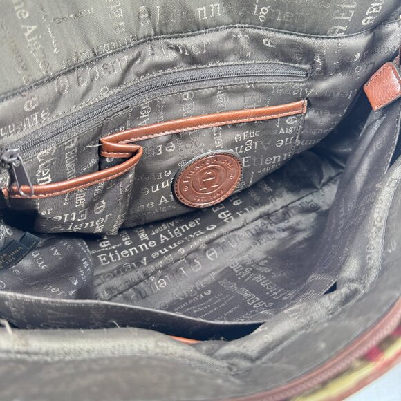 Etienne Aigner Monogram Canvas Shoulder Tote Brown Faux Leather Trim - Picture 10 of 16